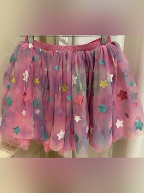 Disney Store Pink Metallic Star Tulle Tutu FULL Skirt 6 tulle layers 9 10